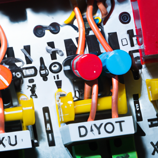 Un disjoncteur ouvert avec des éclairs visibles sur fond de circuit électrique.
