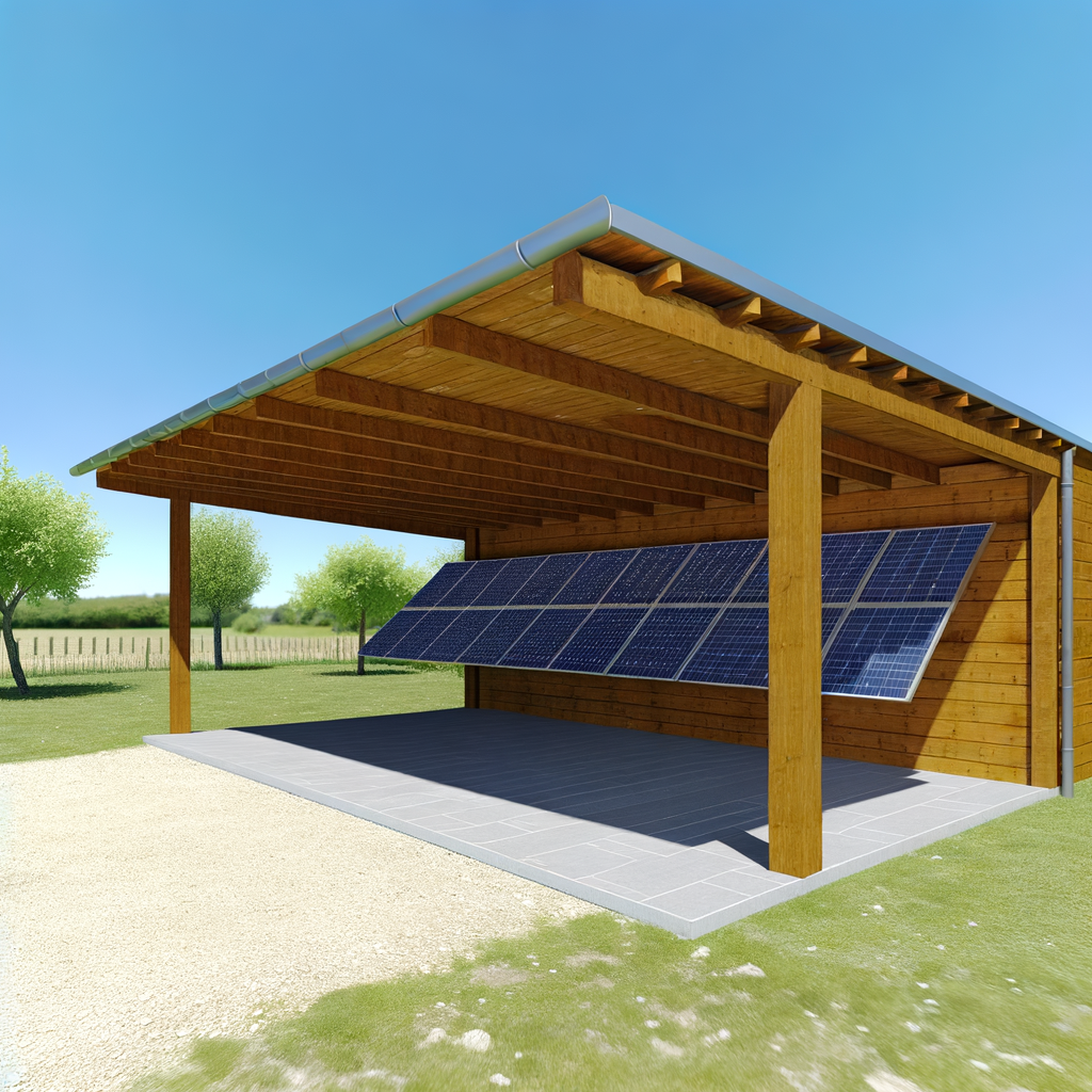 Carport en bois avec panneaux solaires intégrés