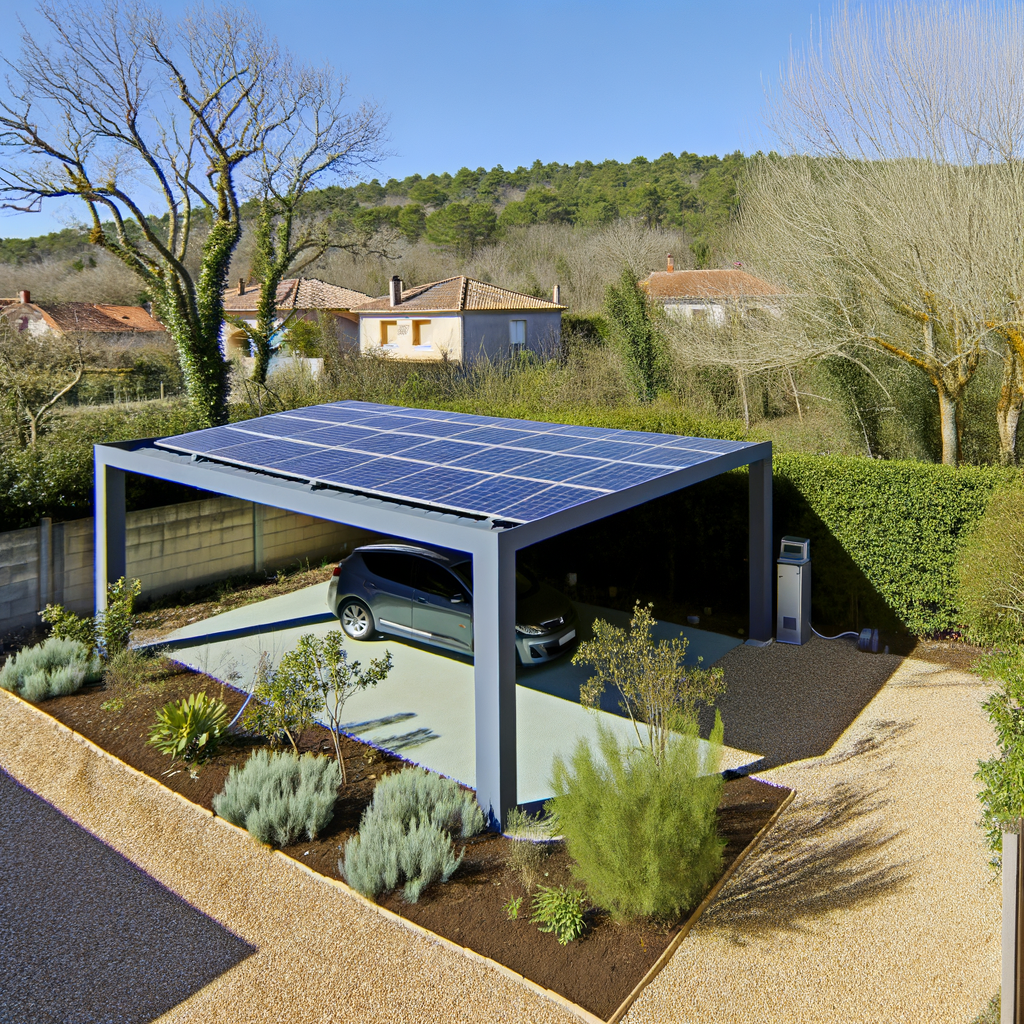 Carport solaire jardin moderne