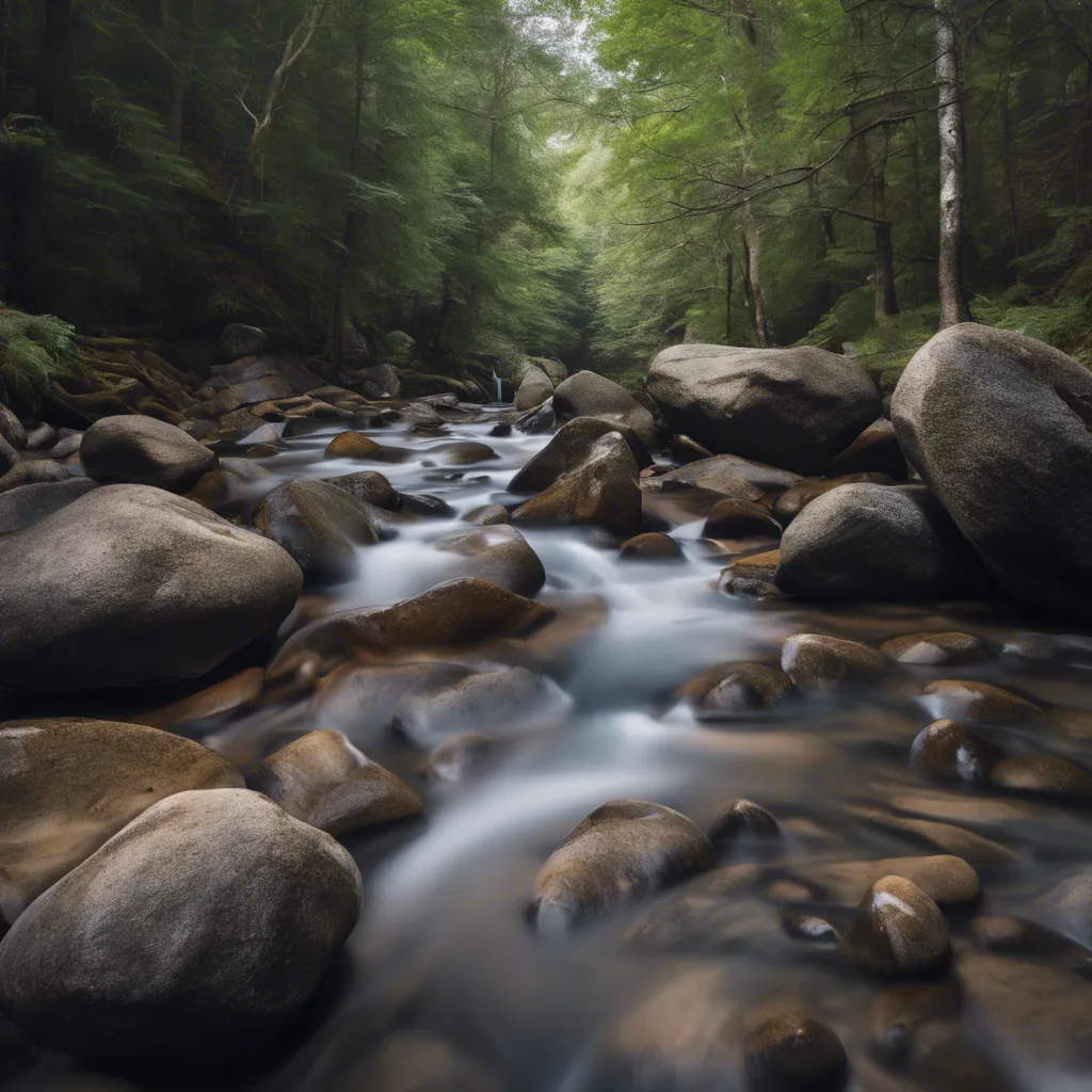 eau calme coulant sur rochers lisses en forêt