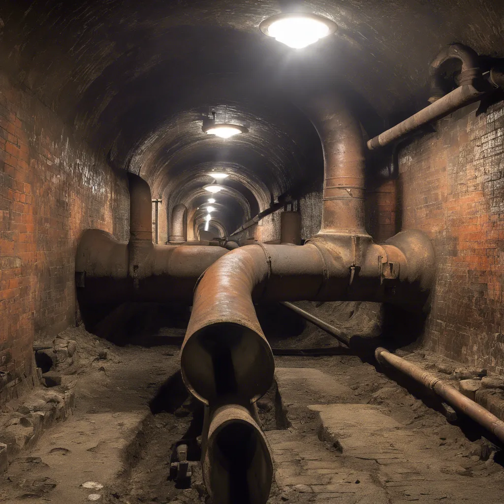 vieux tuyaux en fonte dans tunnel souterrain